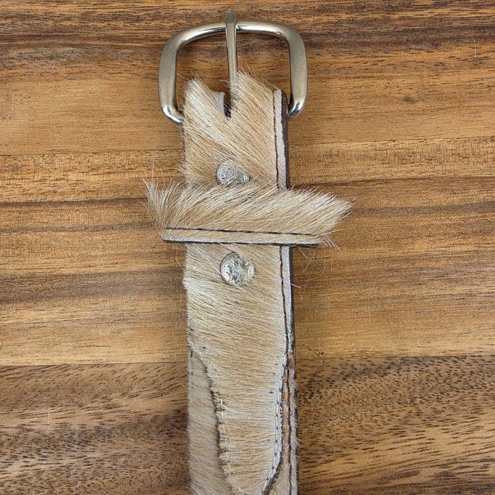 Brud LeBoeuf Handcrafted Hair on Hide Leather Western Belt Tan White Size 40 - Picture 3 of 6